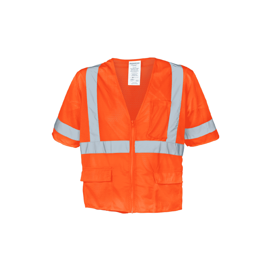 Class 3 Orange Polyester Mesh Safety Vest (5 Pockets)