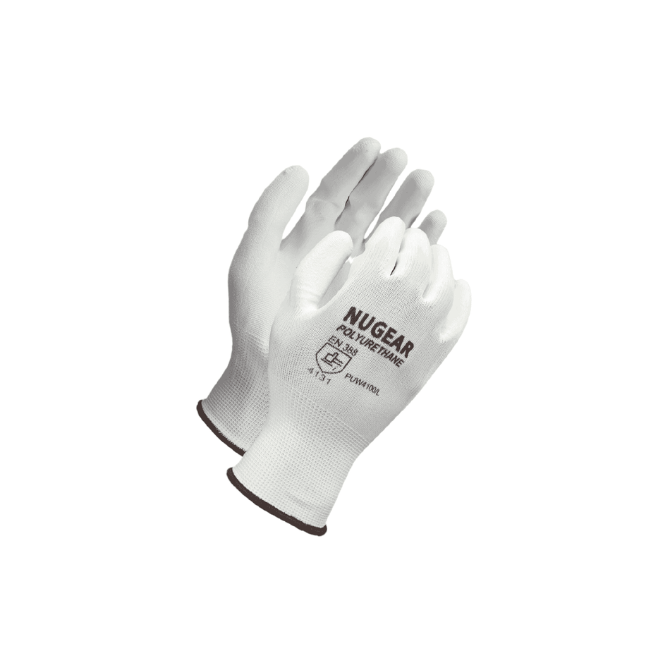 12 Pairs -White Polyurethane Coated Nylon Gloves