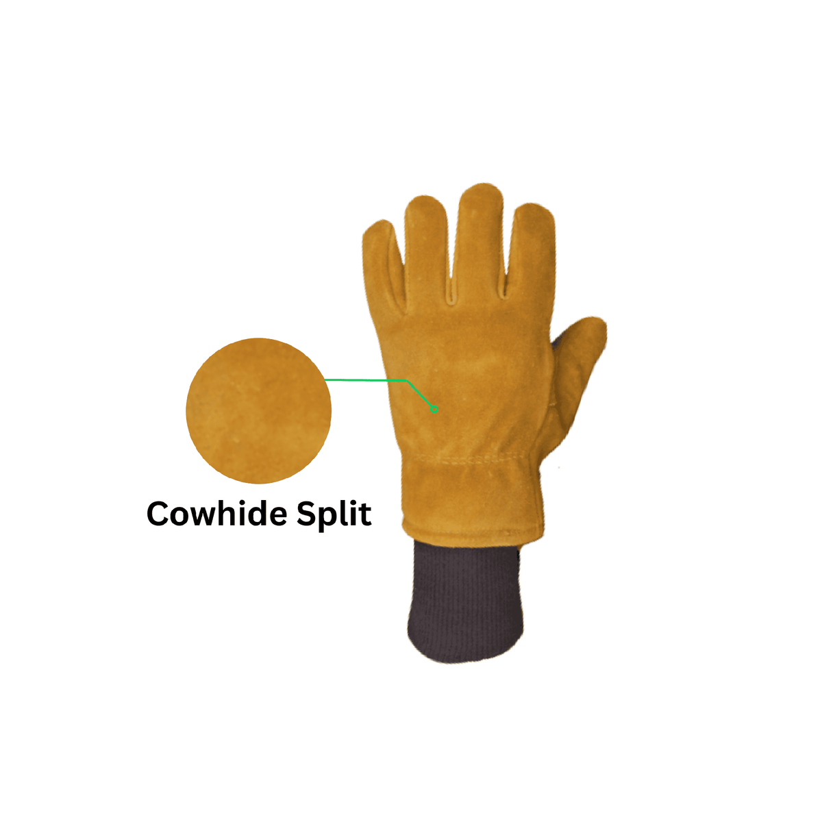 cowhide split brown winter work gloves