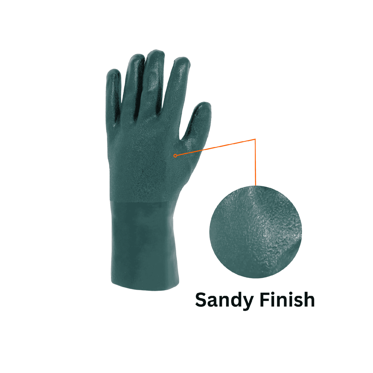 Green Chemical Resistant PVC Gloves with sandy finish