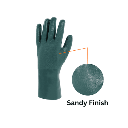 Green Chemical Resistant PVC Gloves with sandy finish