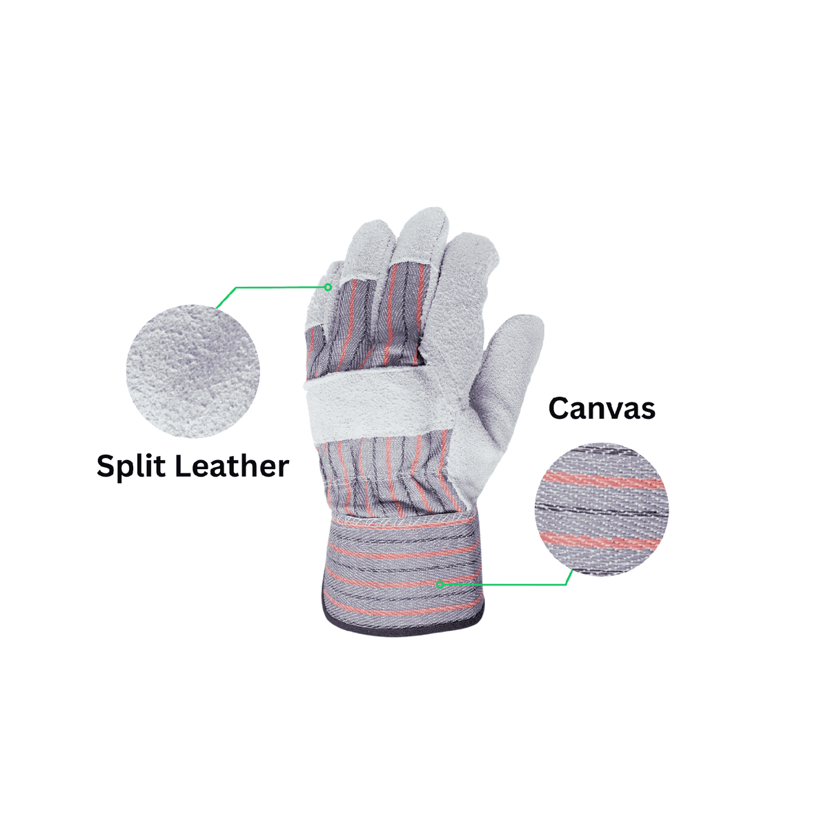 split leather and canvas gauntlet gloves