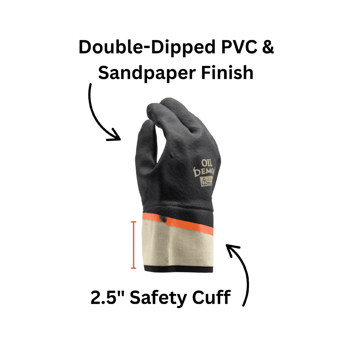 PVC black chemical resistant gloves finish and safety cuff