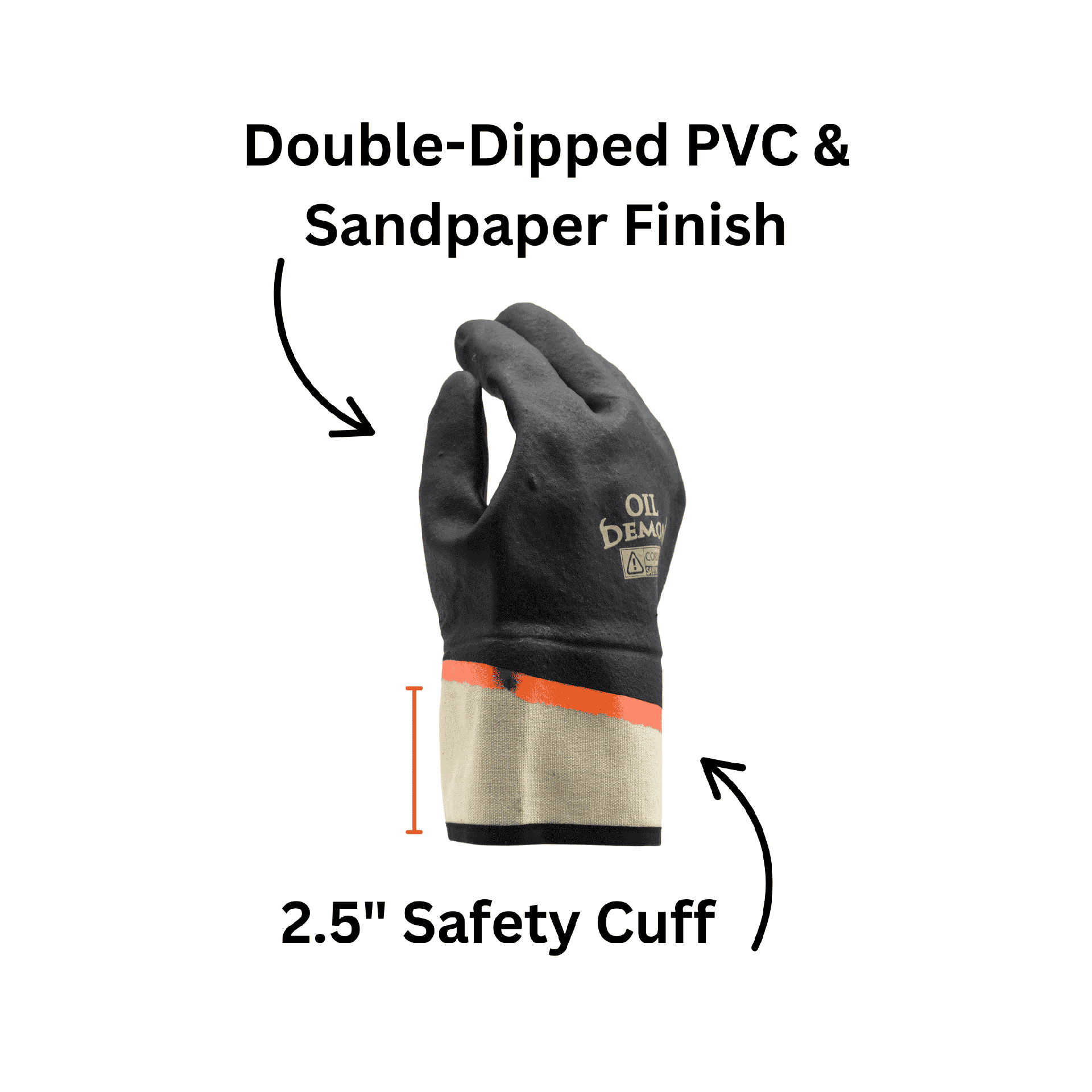 PVC black chemical resistant gloves finish and safety cuff