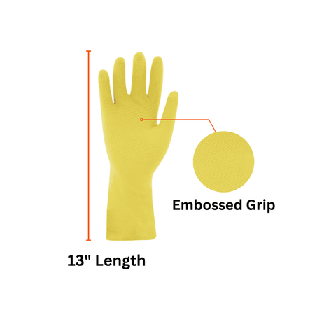 Yellow Latex Rubber Gloves Length and Embossed Grip