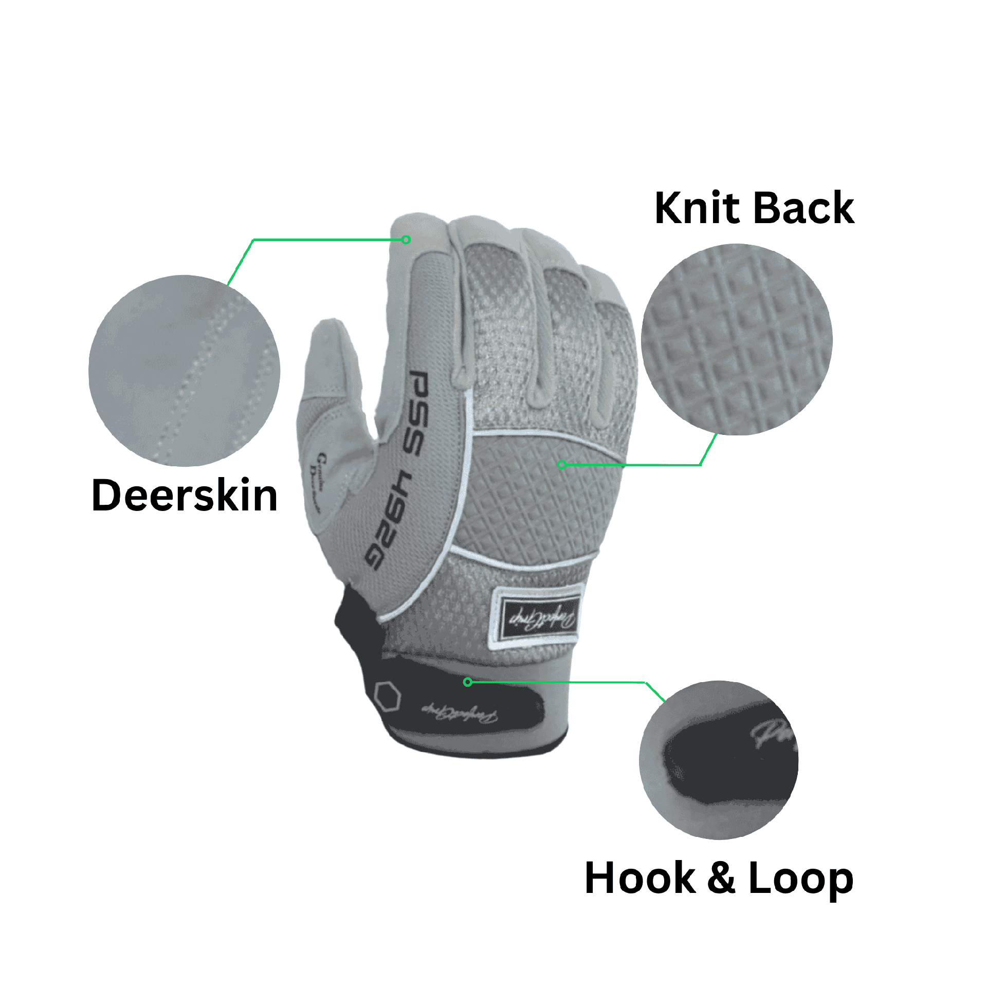 Deerskin Gloves with knit back and hook and loop