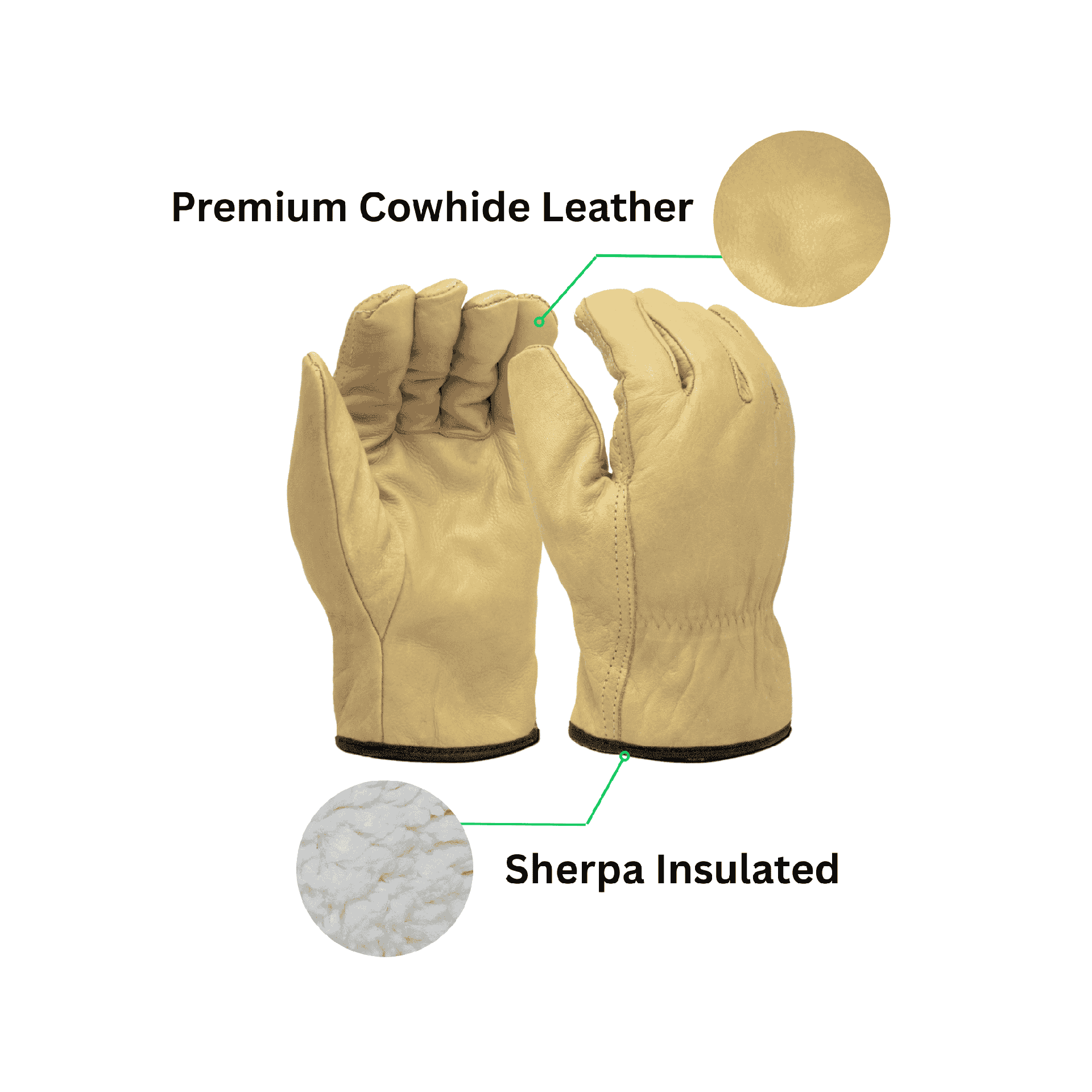 winter work gloves with cowhide leather and sherpa insulation