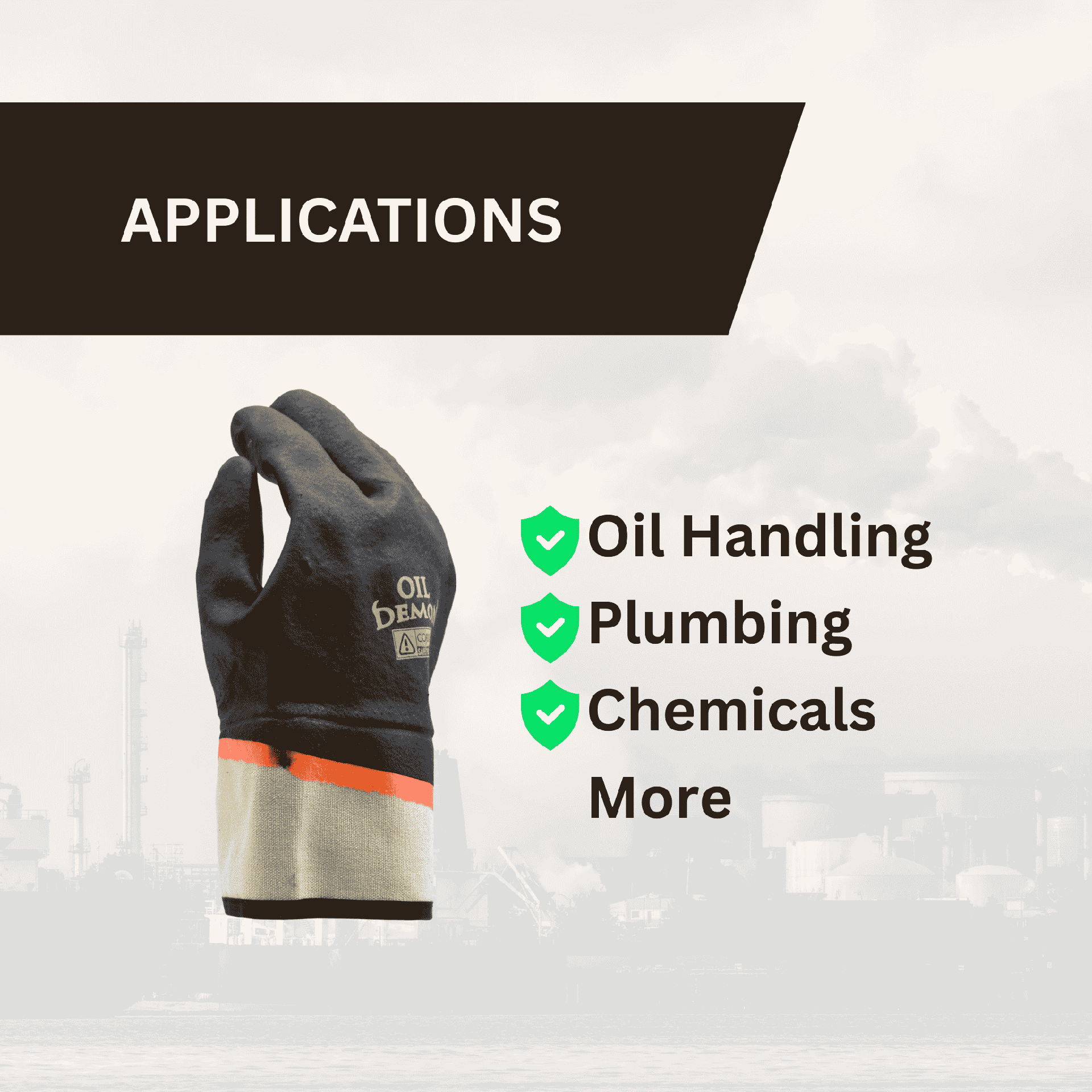 PVC black chemical resistant gloves applications