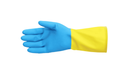 Blue and yellow neoprene chemical resistant glove