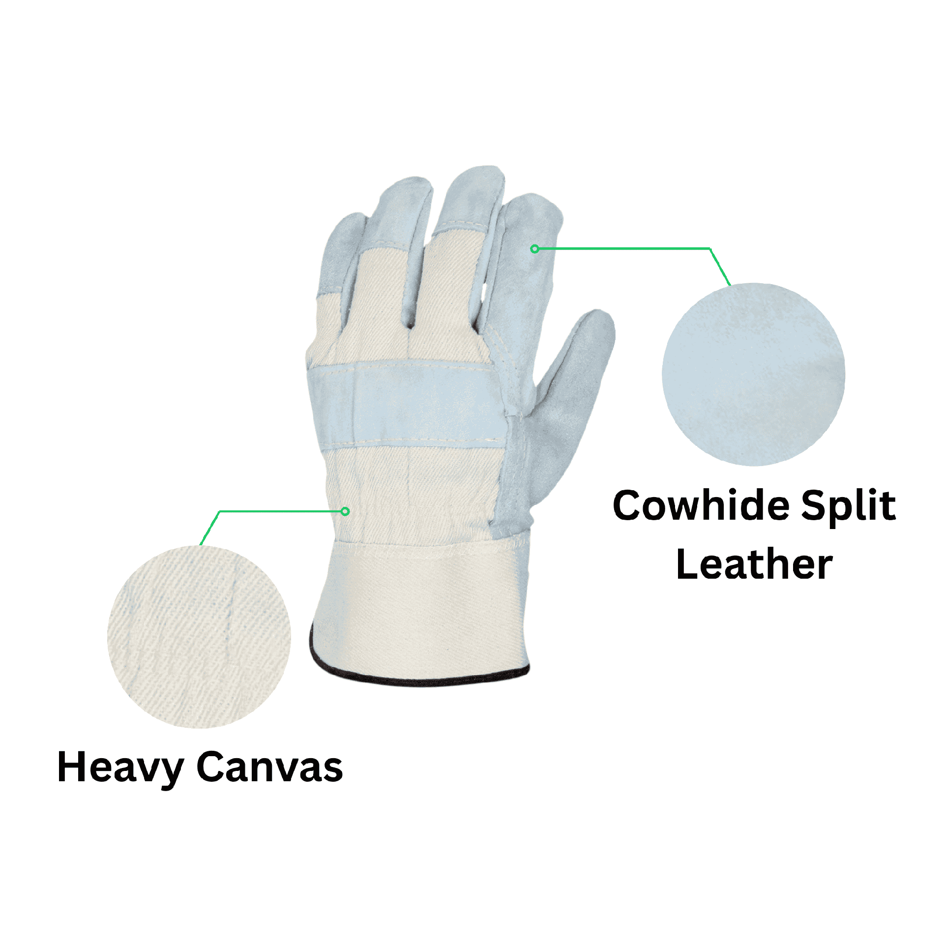 Heavy Duty Leather Gloves - Split Leather and Heavy Canvas