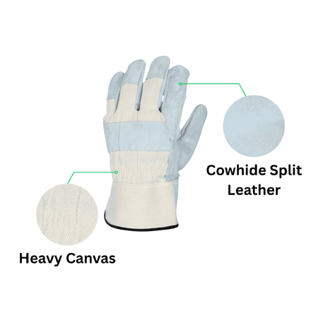 Heavy Duty Leather Gloves - Split Leather and Heavy Canvas