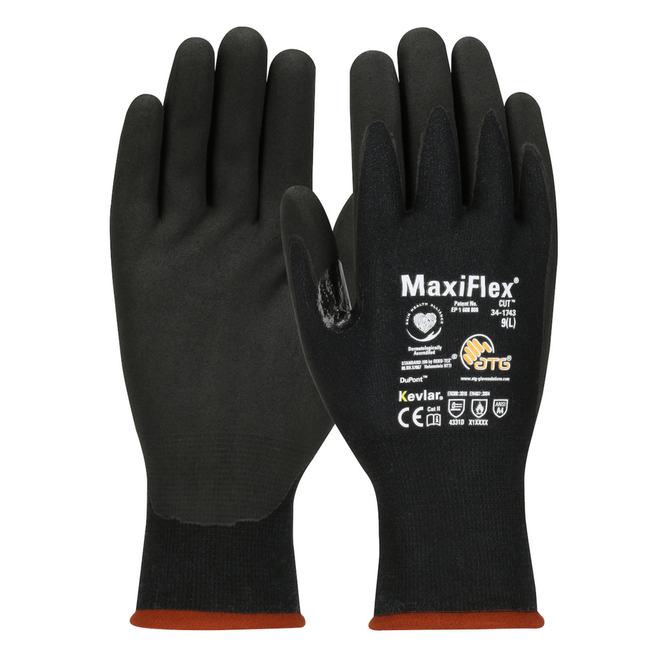 12 Pairs - MaxiFlex® Cut™ – Kevlar® Cut Resistant Gloves with Nitrile Grip and Touchscreen Compatibility