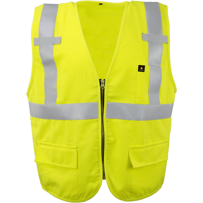 Class 2 Flame Retardant Safety Vest (Hi Vis Lime) with Zipper Front Closure