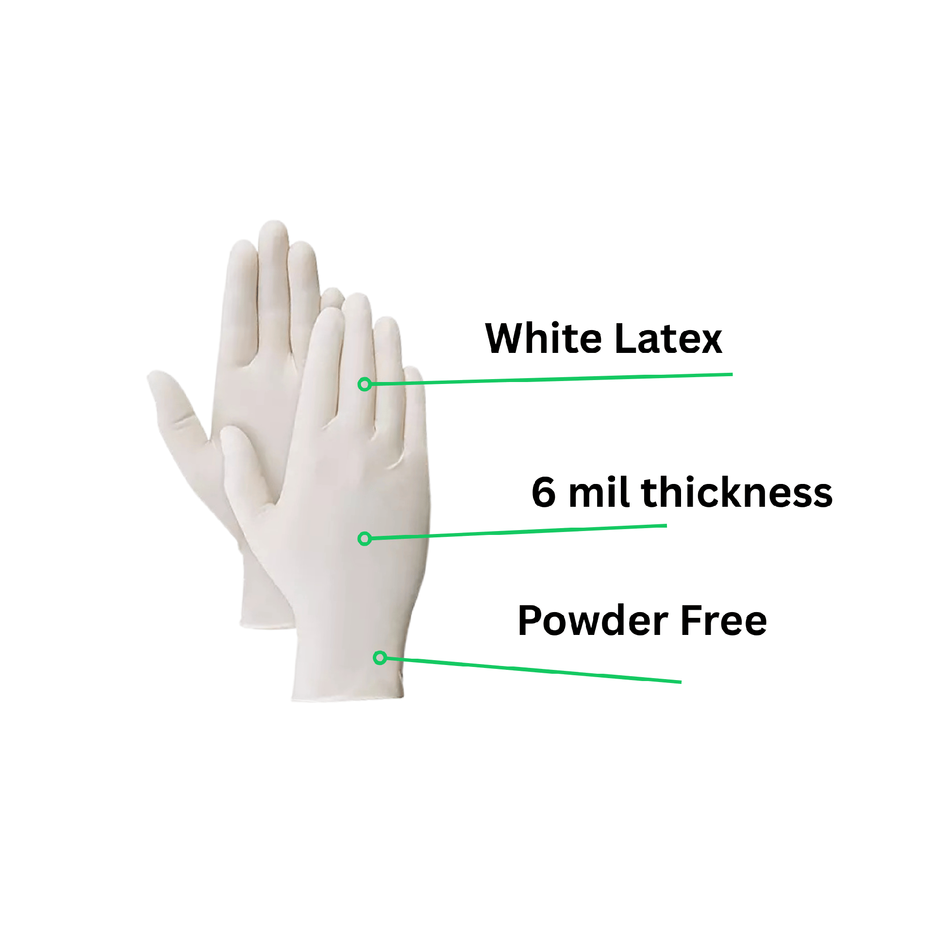 White latex 6 mil thickness and powder free gloves