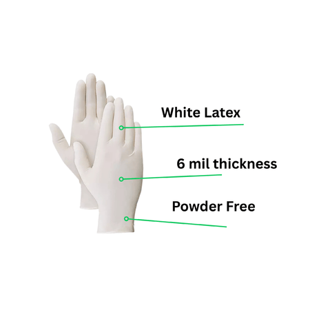 White latex 6 mil thickness and powder free gloves