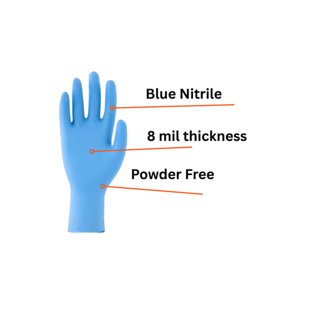 8 mil blue nitrile gloves and powder free