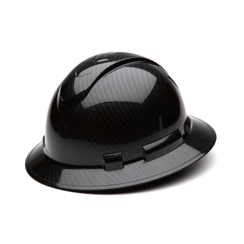 Shiny Black Graphite Pyramex Ridgeline Full Brim Hard Hat 4-Point Ratchet Suspension
