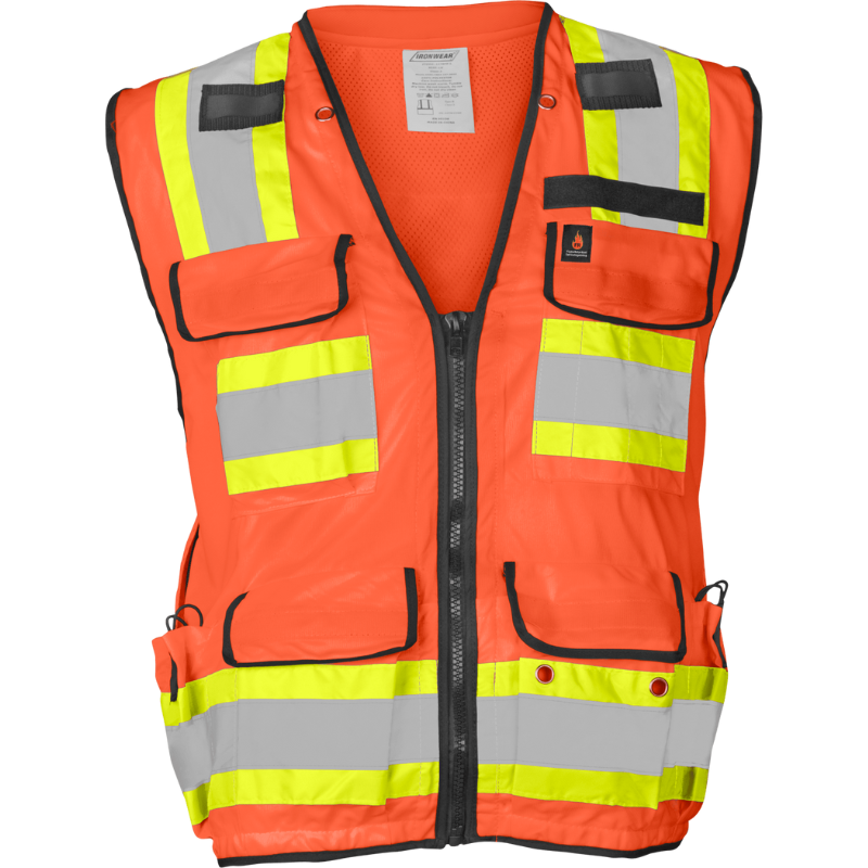 Class 2 Flame Retardant Surveyor Safety Vest (Hi Vis Orange)