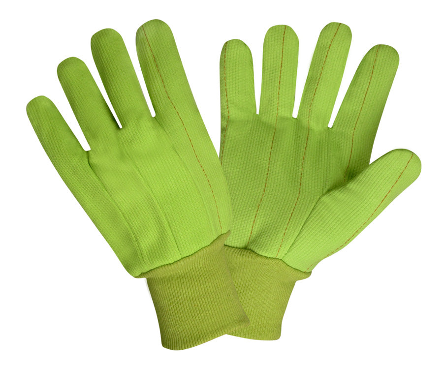 12 Pairs - Hi-Vis Green Double Palm 100% Cotton Canvas Gloves