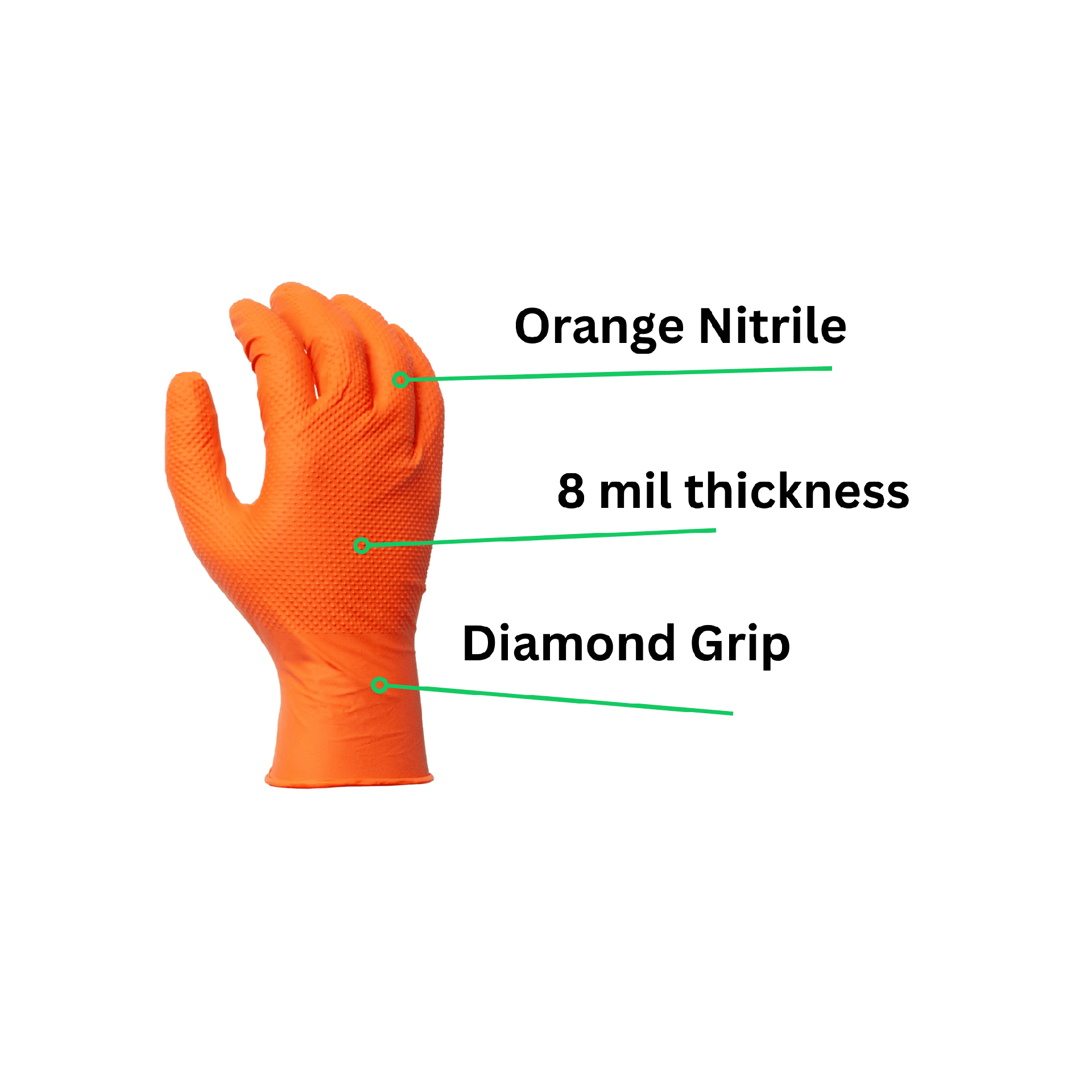 Orange Nitrile 8 mil thickness diamond grip