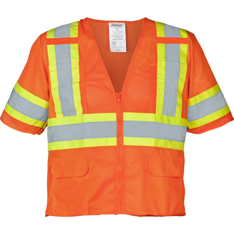 Class 3 Orange Flame Retardant Safety Vest with Zipper Front and Sleeves