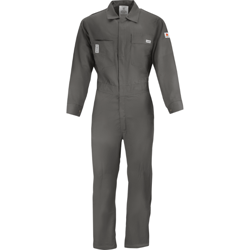 7 oz. Grey Flame Retardant Coverall with Elastic Waist and Adjustable Sleeve Cuffs
