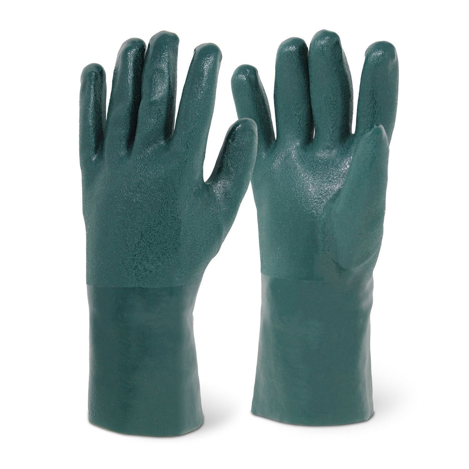 12" Sandy Finish Green PVC Chemical Resistant Gloves
