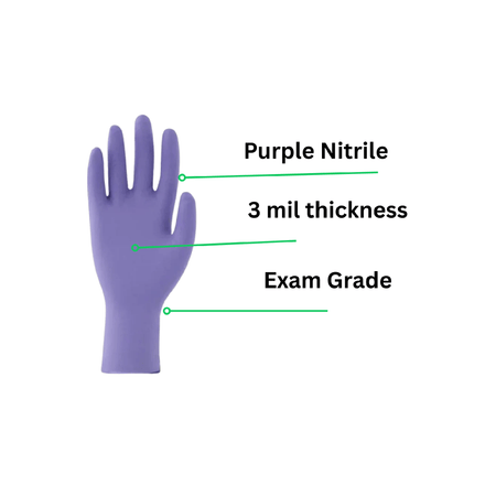 purple nitrile gloves with 3 mil thickness and exam grade