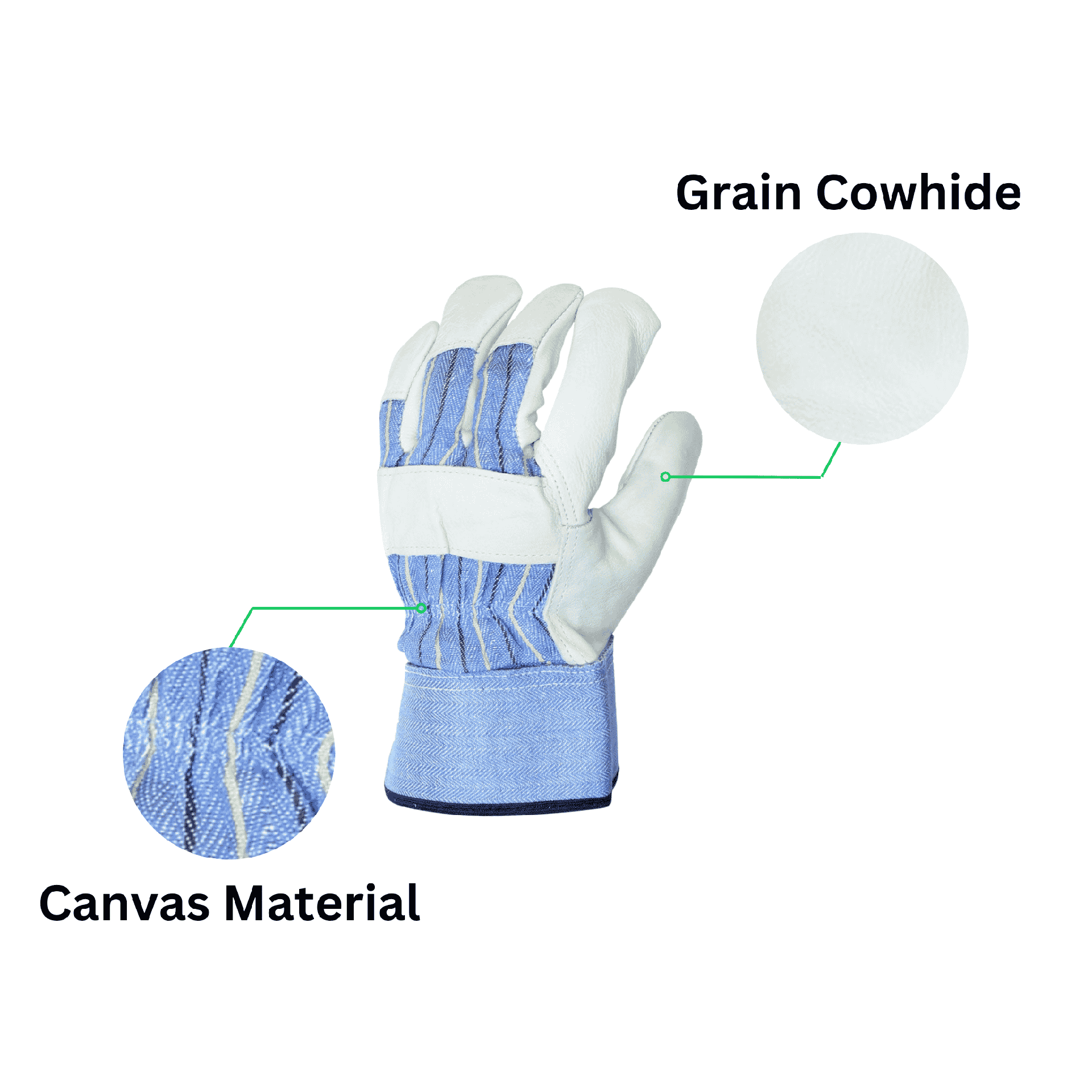 leather palm gloves grain cowhide and canvas
