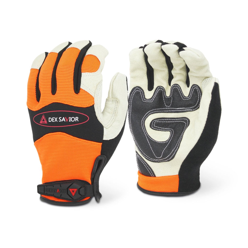 Dex Savior Leather Hi Vis Orange Mechanic Glove
