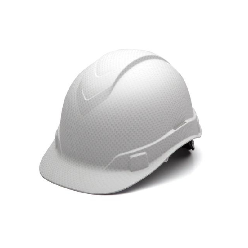 Matte White Graphite Pyramex Ridgeline Cap Style Hard Hat 4-Point Ratchet Suspension