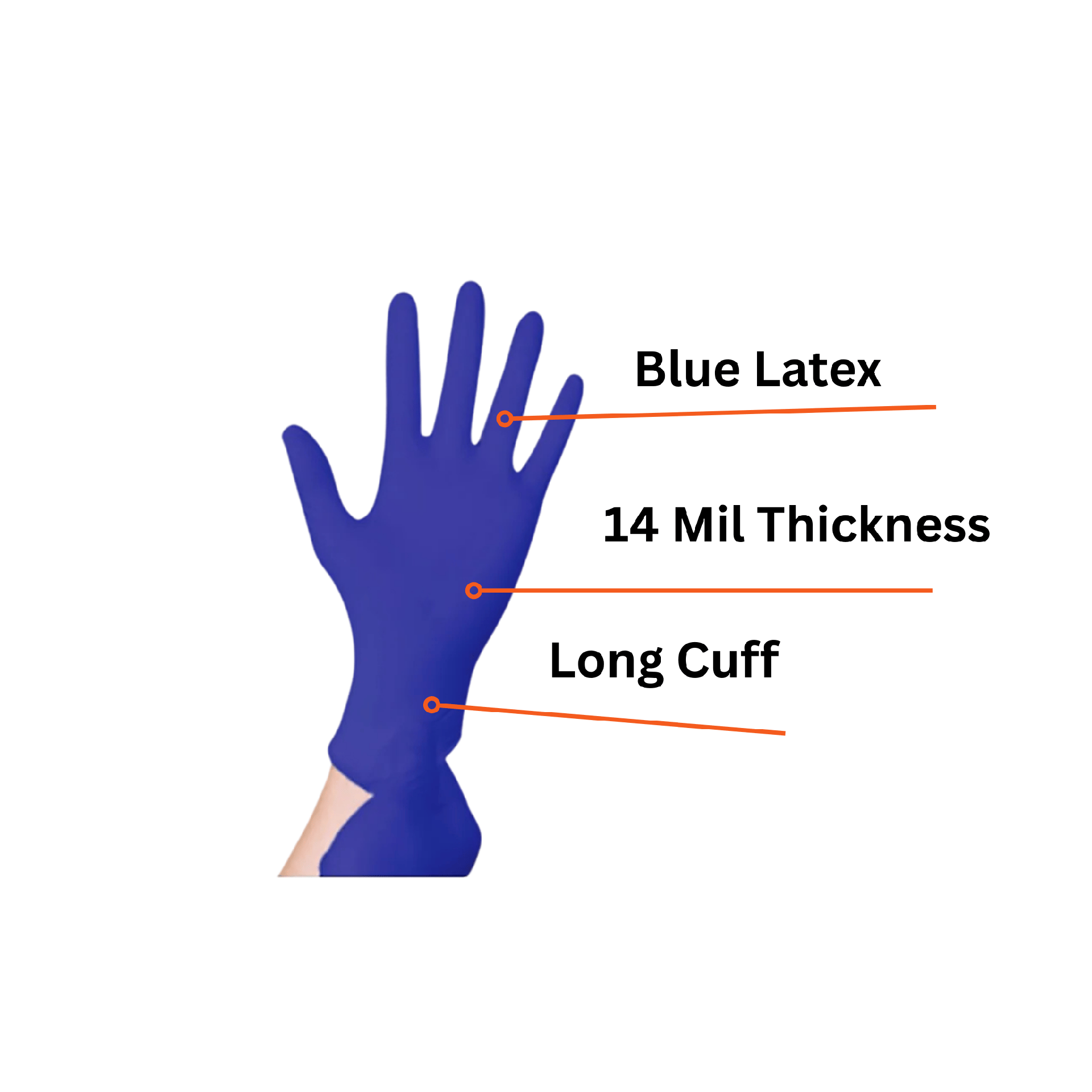 14 Mil Powder Free Blue Nitrile Long Cuff Gloves