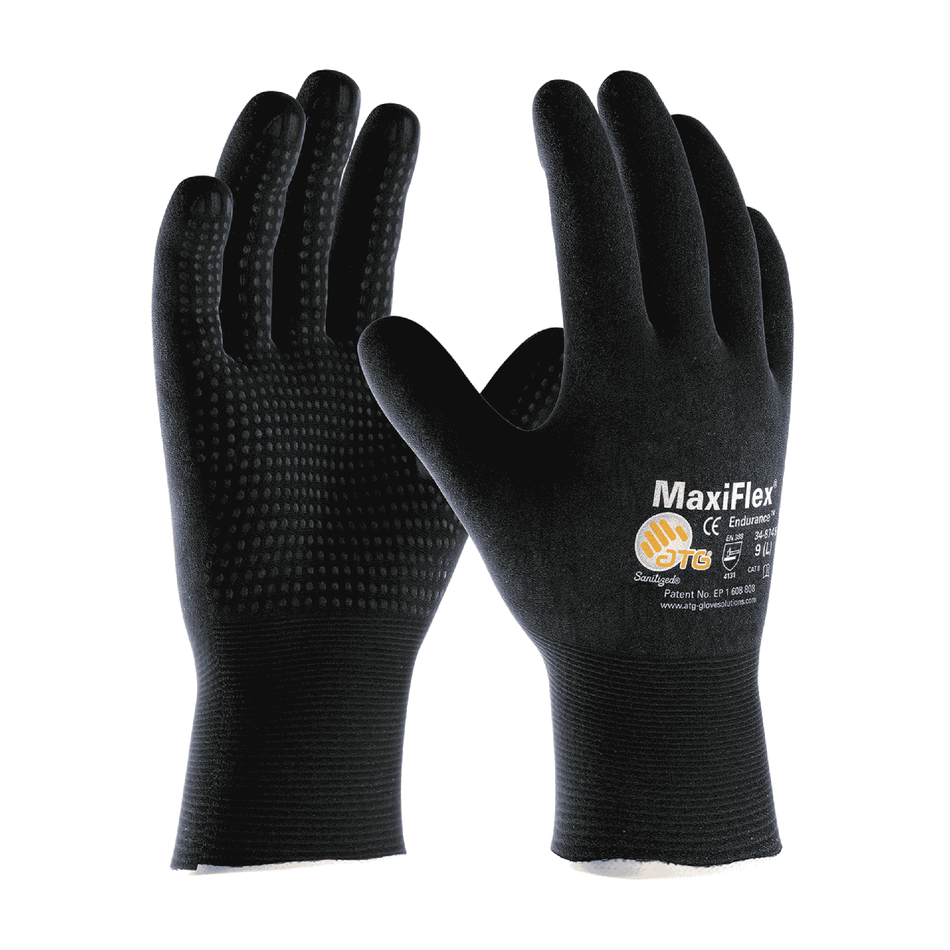 12 Pairs - MaxiFlex 34-8745 Endurance Glove – Full Glove Coating with Micro Dot Palm & Drivers Dip