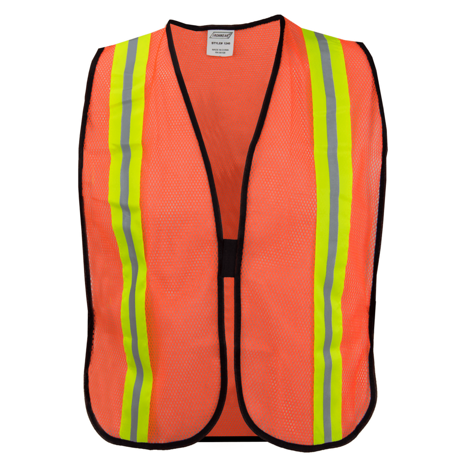 Economy Orange Safety Vest with Two Tone Lime and Silver Tape