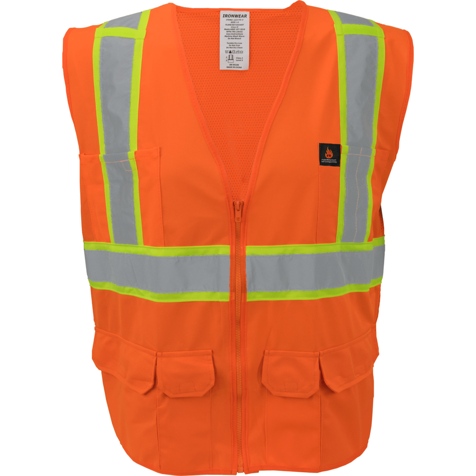 Orange Class 2 Flame Retardant Surveyor Vest with Zipper Front