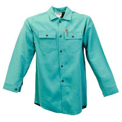 9 oz FR Green Cotton Shirt, Front Button Closure, Two Pocket