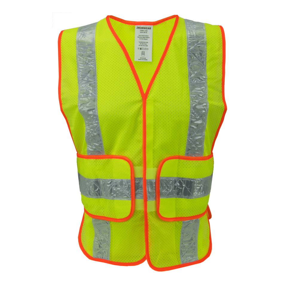 Economy Lime Polyester Mesh Hook and Loop Safety Vest