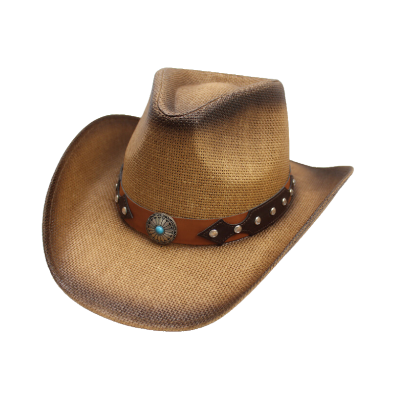 Tan Cowgirl Turquoise Flower Emblem Cowgirl Hat