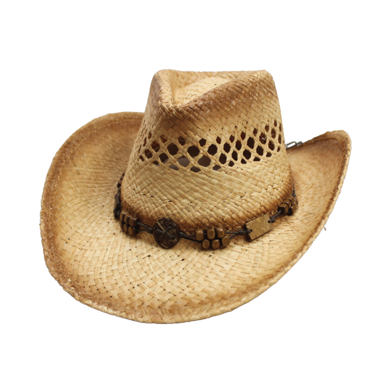 Beige Cowboy Hat with Wooden Beads on Band