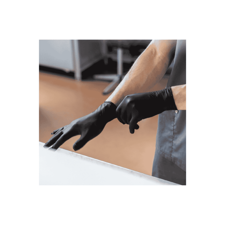 black nitrile gloves action pull