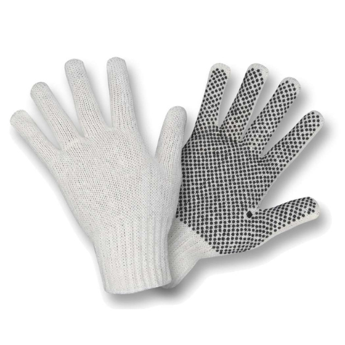 12 Pairs - Single Sided Dotted Cotton Glove - Natural White