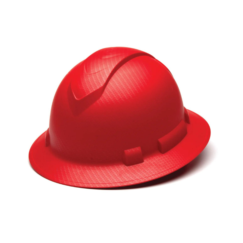 Matte Red Graphite Pattern Pyramex Ridgeline Full Brim Hard Hat 4-Point Ratchet Suspension