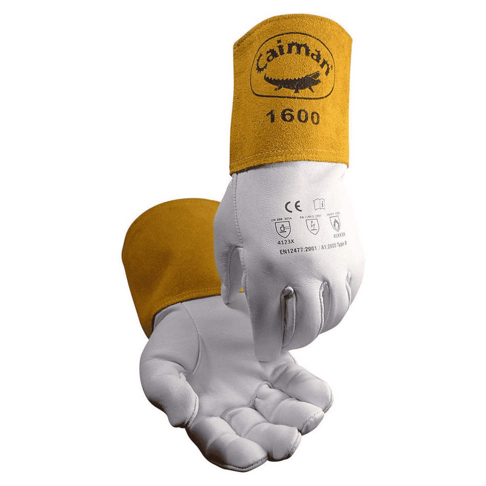 Caiman Premium Goat Grain TIG Welding Gloves, 4-Inch Gold Extended Cuff, Unlined