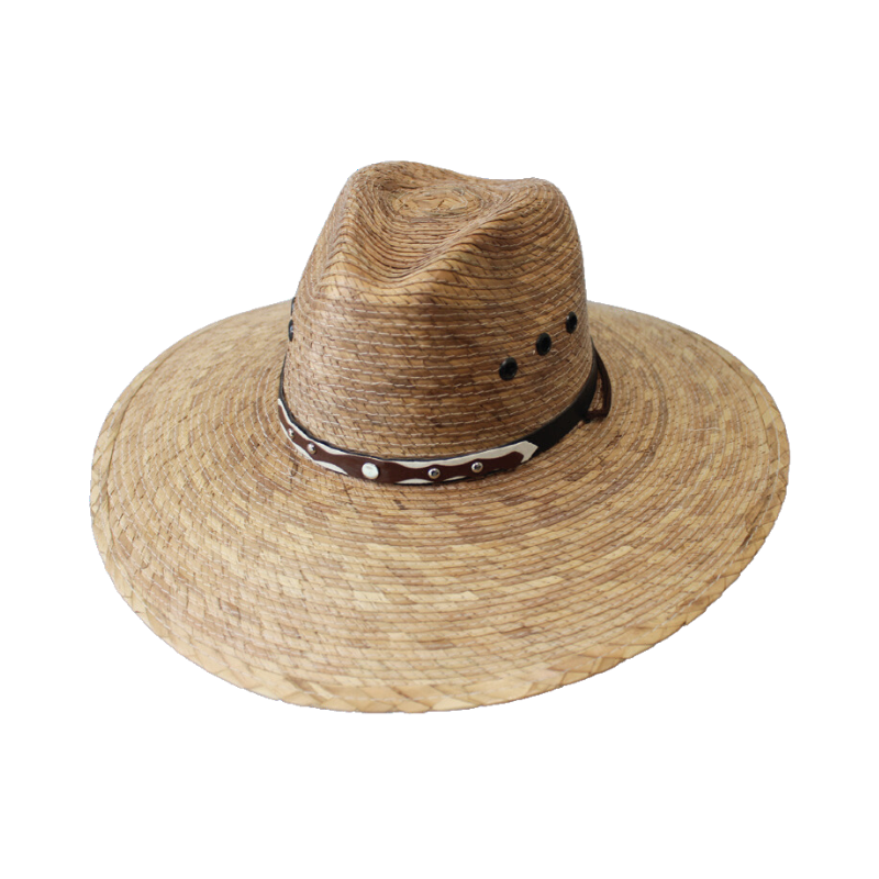 Palm Leaf Straw Sun Hat with White and Brown Band