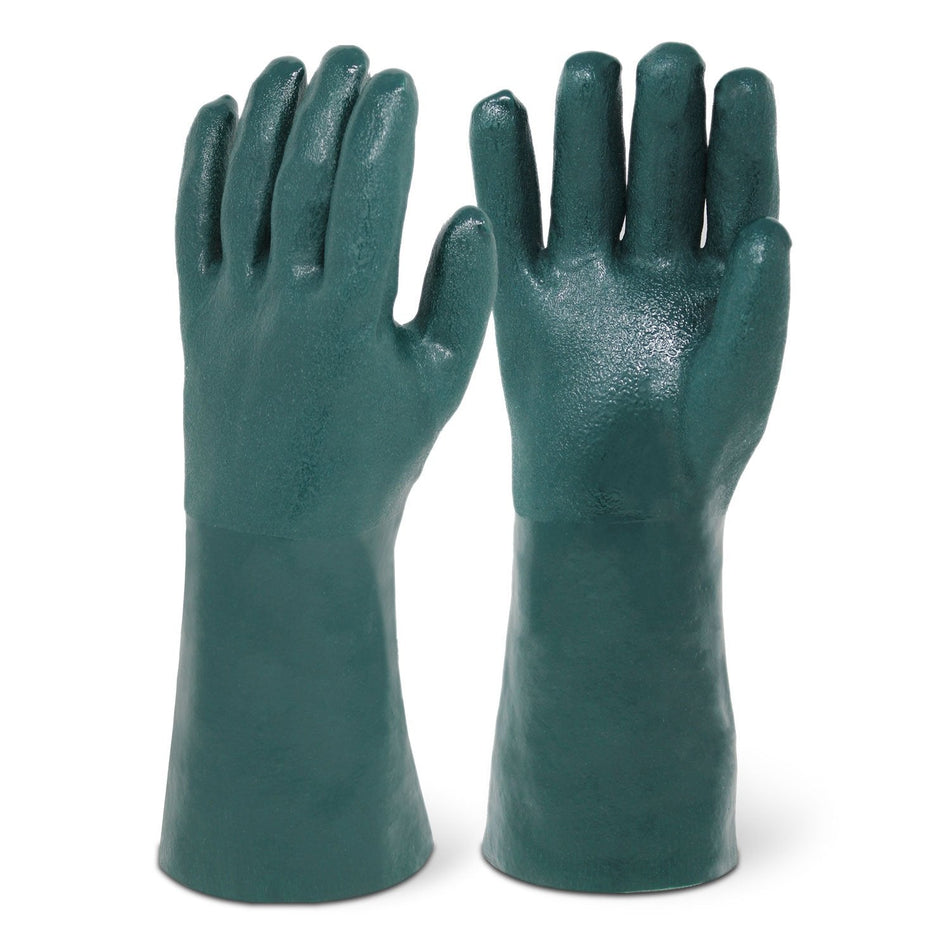 14" Sandy Finish Green PVC Chemical Resistant Gloves