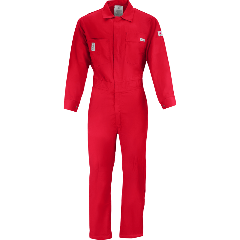 7 oz. Red Flame Retardant Coverall with Elastic Waist and Adjustable Sleeve Cuffs
