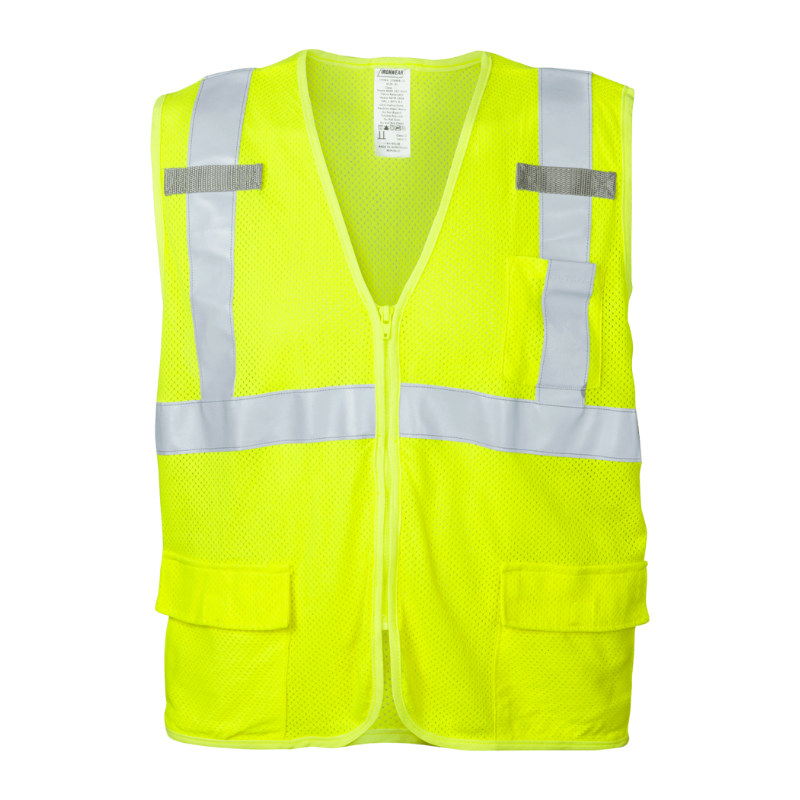 Class 2 Flame Retardant Safety Vest with Zipper Closure (Hi Vis Lime)