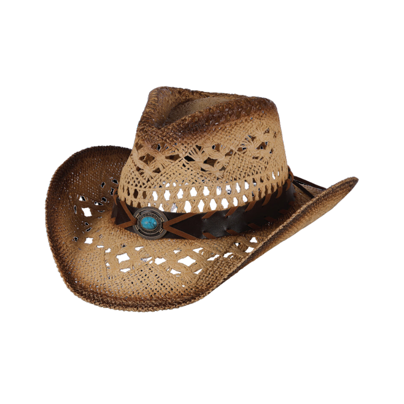 Two Tone Hollow Cowgirl Hat with Turquoise Conch