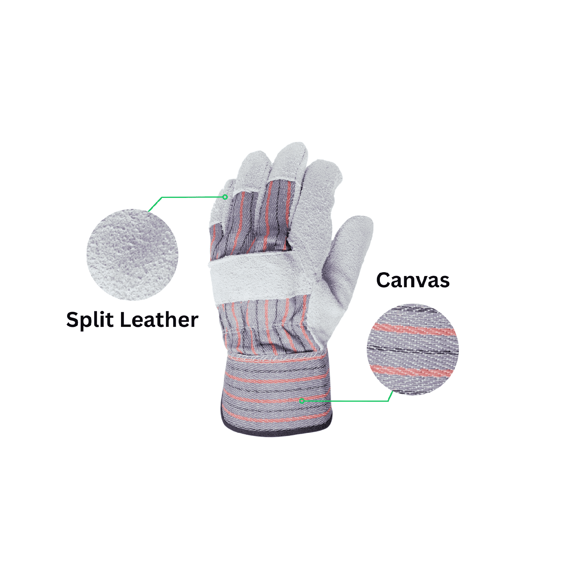 split leather and canvas gauntlet gloves
