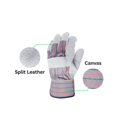 split leather and canvas gauntlet gloves